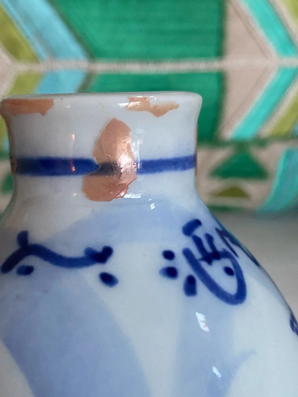 VTG Japanese Flow Blue White Wine Bottle Vase Hand painted 7”